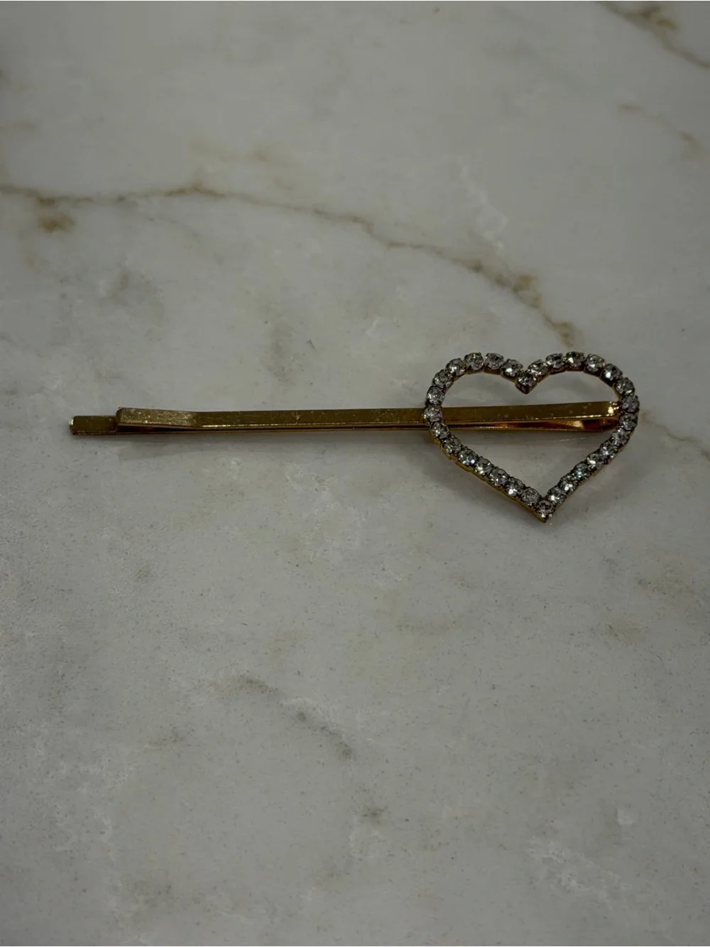 Dainty Rhinestone Heart Bobby Pin Gold Tone Thin Hair Clip